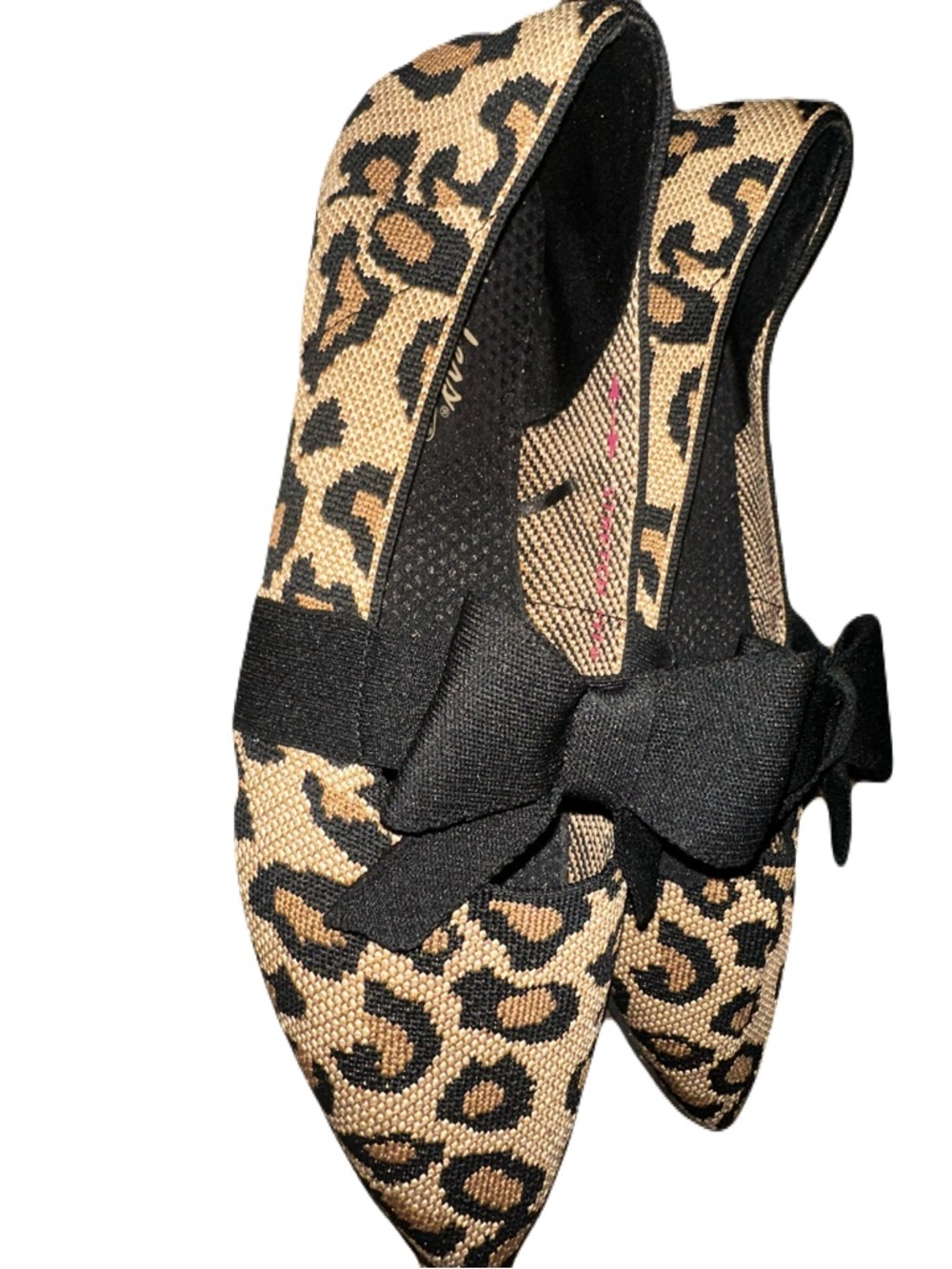Skechers Leopard Print Pointed Toe Flats with Black Bow - Picture 2 of 5